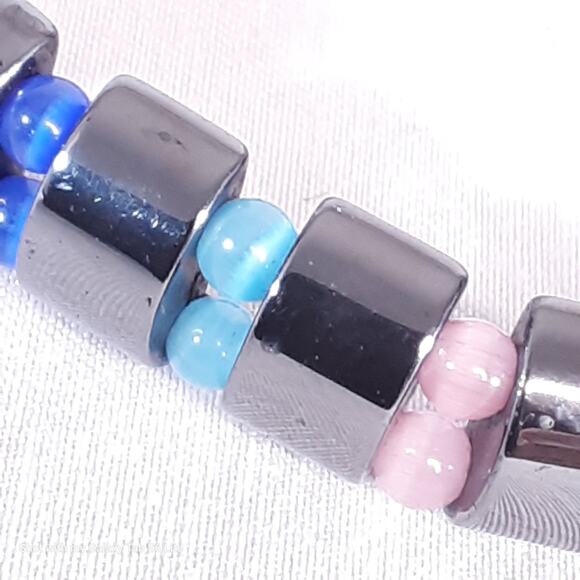 Gun Metal Stretch Bracelet With Multicolor Tiger's Eye Beads - Picture 6 of 7